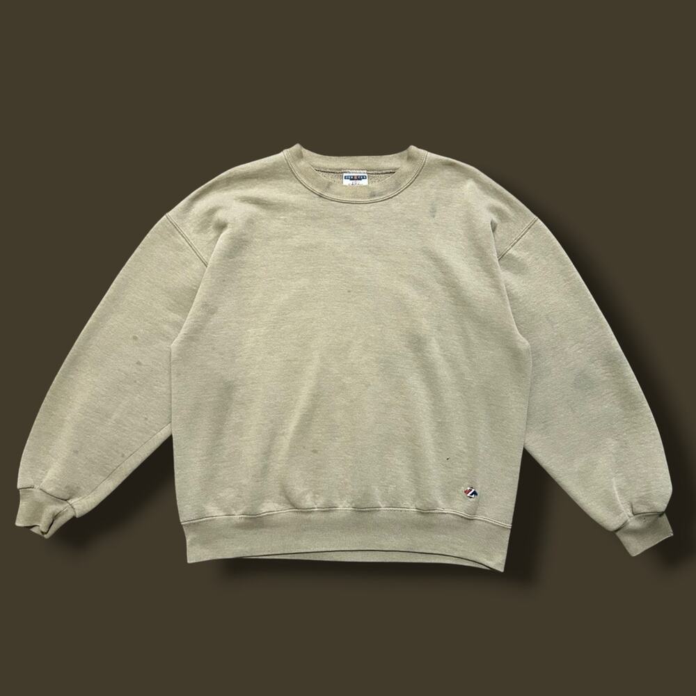 Vintage Thrashed Sweatshirt Blank Crewneck Pullover 90s JERZEES Beige Tan Large